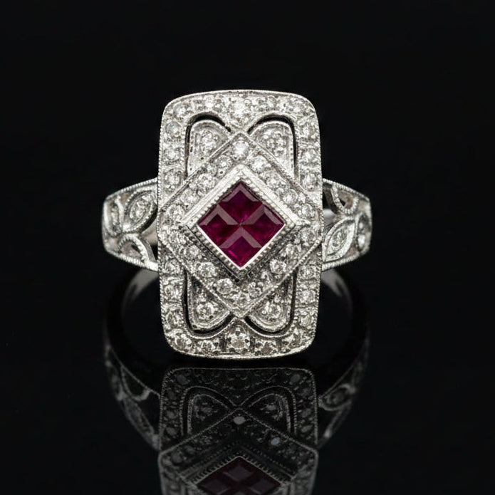 Vintage Ruby & Diamond 14K White Gold Ring