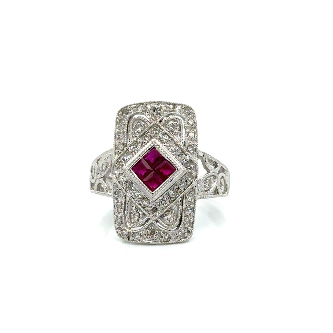 Vintage Ruby & Diamond 14K White Gold Ring