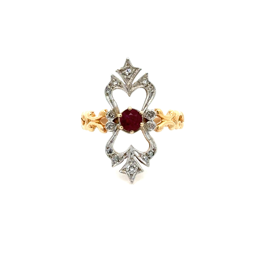 Vintage Ruby & Diamond 14K Yellow/White Gold Ring