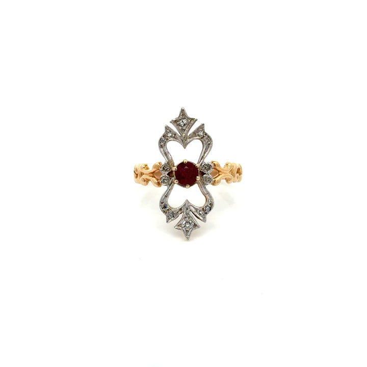 Vintage Ruby & Diamond 14K Yellow/White Gold Ring