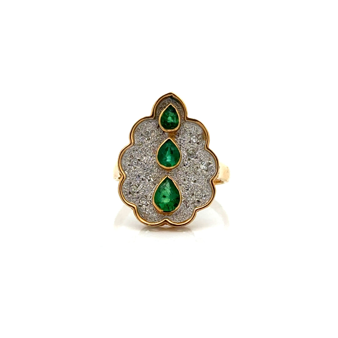 Vintage Emerald & Diamond 14K Yellow & White Gold Ring