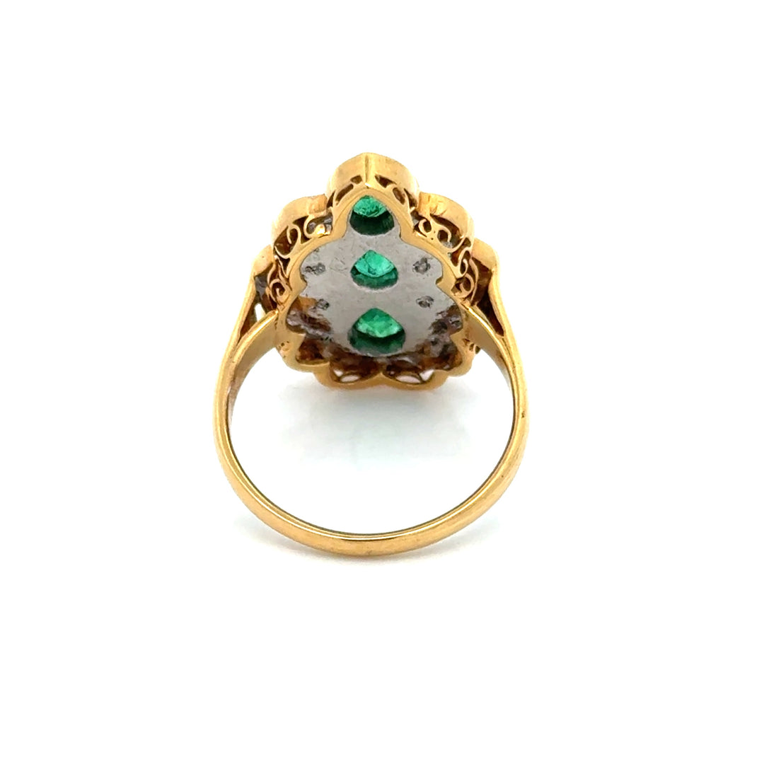Vintage Emerald & Diamond 14K Yellow Gold Ring
