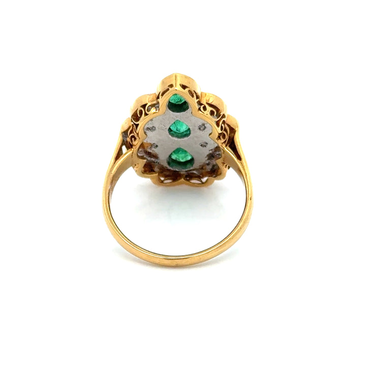 Vintage Emerald & Diamond 14K Yellow Gold Ring