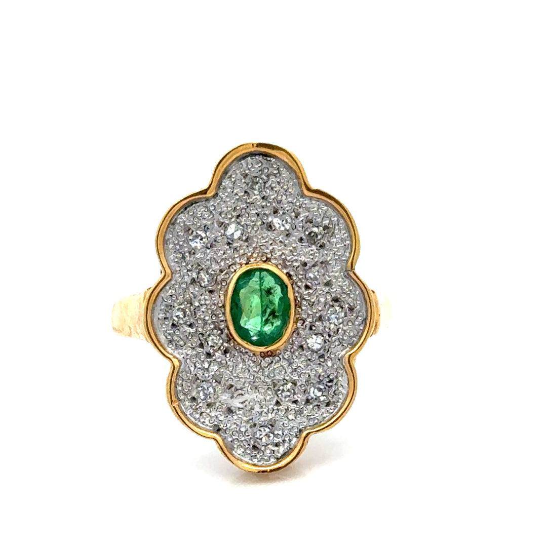 Vintage Emerald & Diamond 14K Yellow Gold Ring