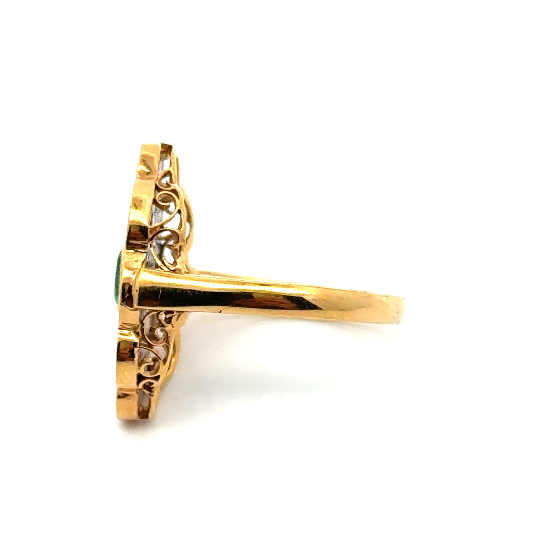 Vintage Emerald & Diamond 14K Yellow Gold Ring