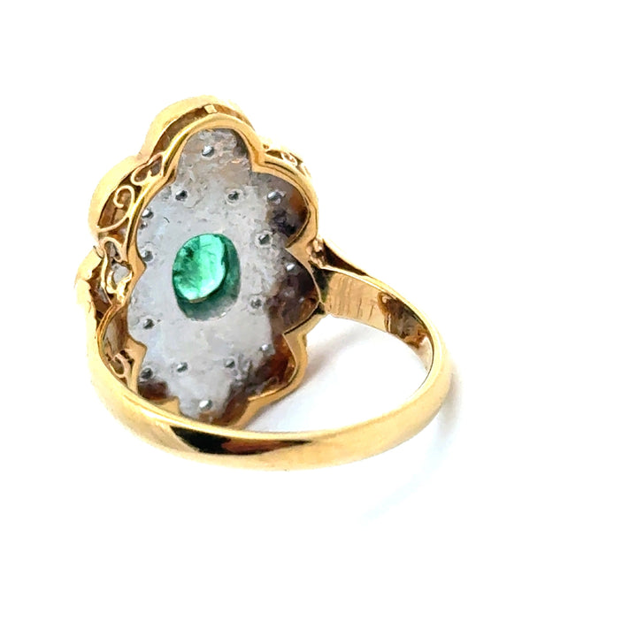 Vintage Emerald & Diamond 14K Yellow Gold Ring