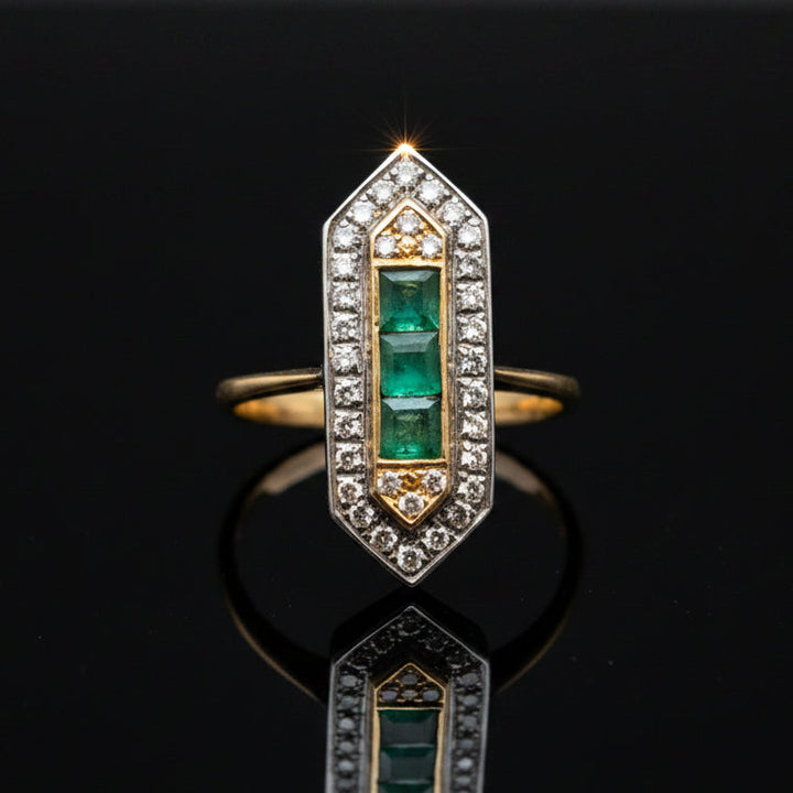 Vintage Diamond & Emerald 14K White & Yellow Ring