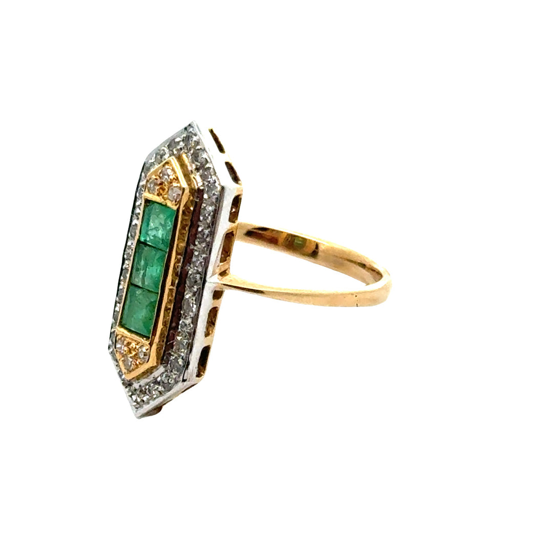 Vintage Diamond & Emerald 14K White & Yellow Ring