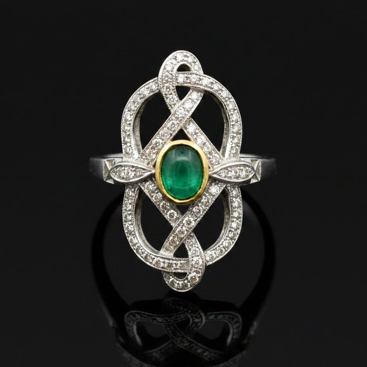 Vintage Emerald & Diamond 18K White & Yellow Gold Ring