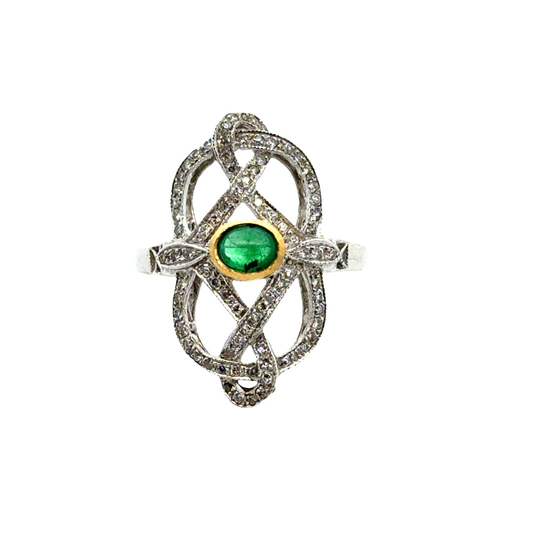 Vintage Emerald & Diamond 18K White & Yellow Gold Ring