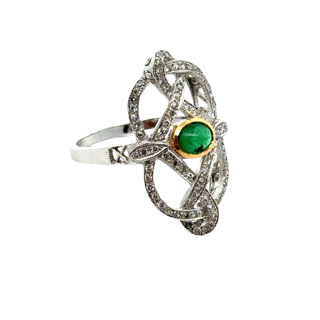 Vintage Emerald & Diamond 18K White & Yellow Gold Ring
