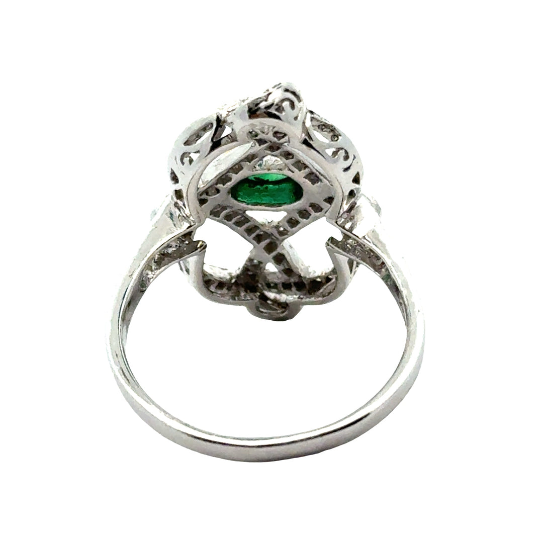 Vintage Emerald & Diamond 18K White & Yellow Gold Ring