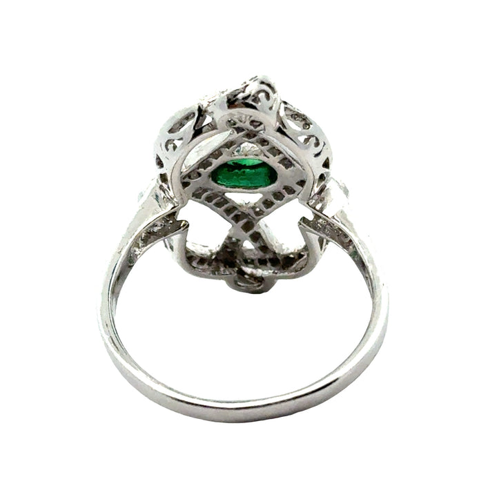 Vintage Emerald & Diamond 18K White & Yellow Gold Ring