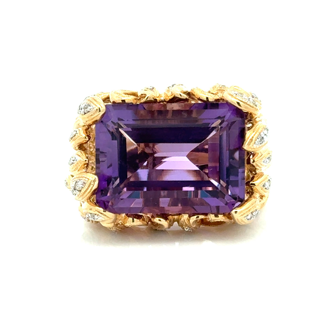 Vintage Diamond & Amethyst 14K Yellow Gold Ring