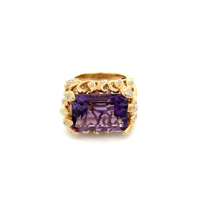 Vintage Diamond & Amethyst 14K Yellow Gold Ring