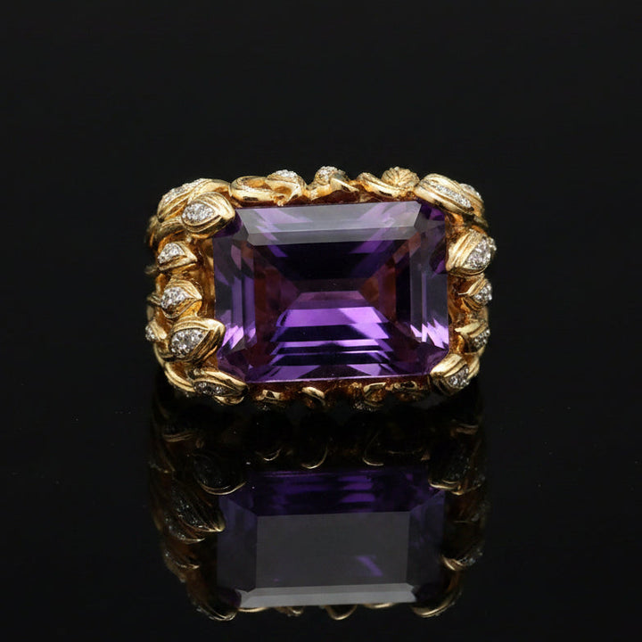 Vintage Diamond & Amethyst 14K Yellow Gold Ring
