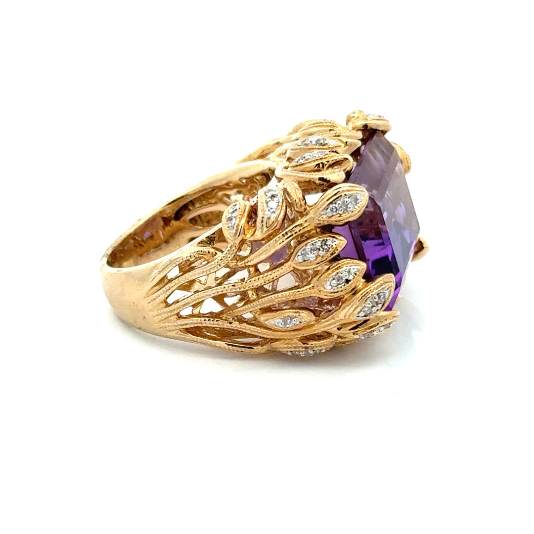 Vintage Diamond & Amethyst 14K Yellow Gold Ring