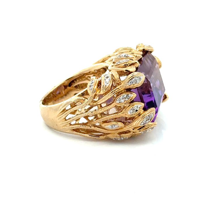 Vintage Diamond & Amethyst 14K Yellow Gold Ring