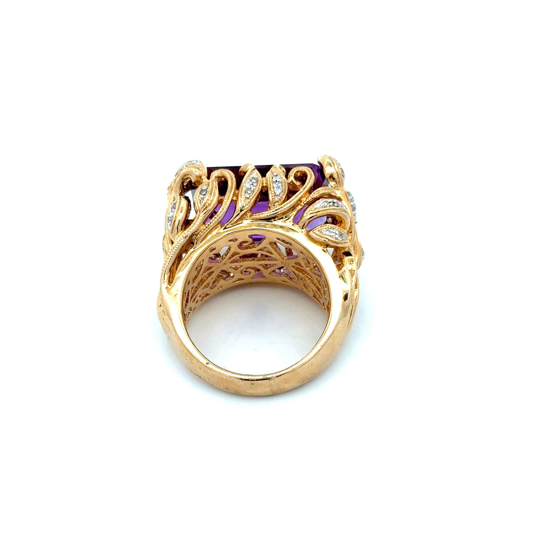 Vintage Diamond & Amethyst 14K Yellow Gold Ring