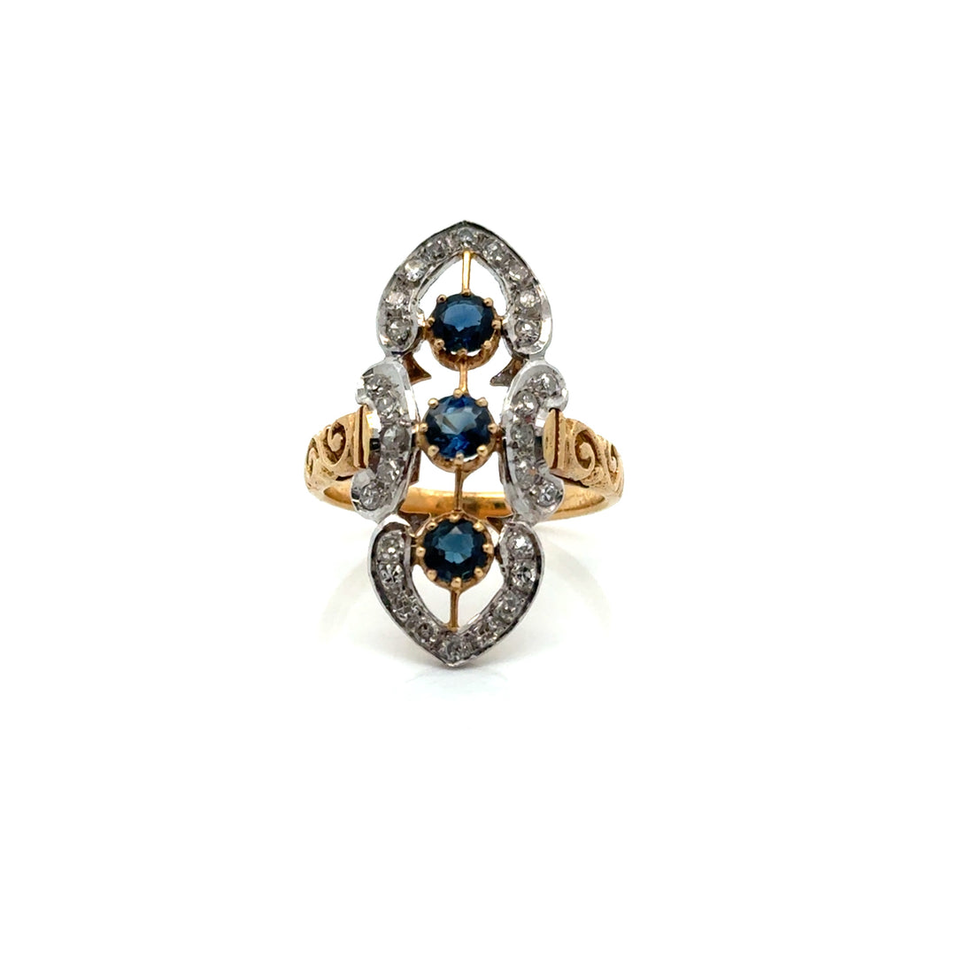 Vintage Sapphire & Diamond 14K Yellow & White Gold Ring