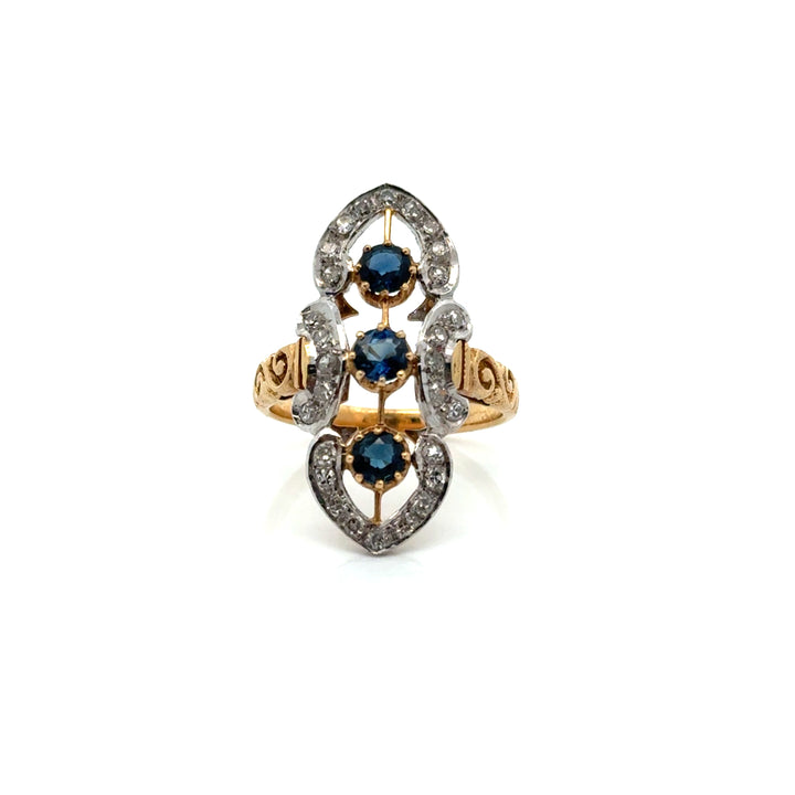 Vintage Sapphire & Diamond 14K Yellow & White Gold Ring