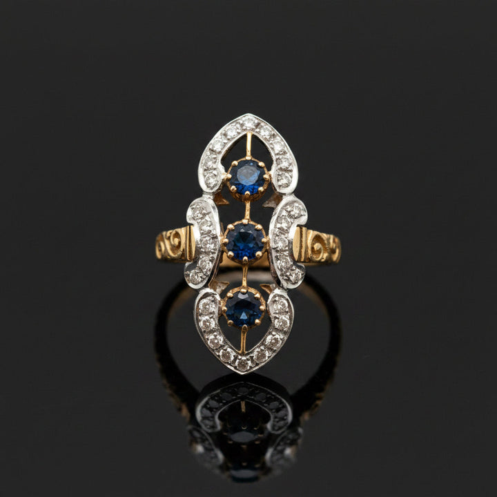 Vintage Sapphire & Diamond 14K Yellow & White Gold Ring