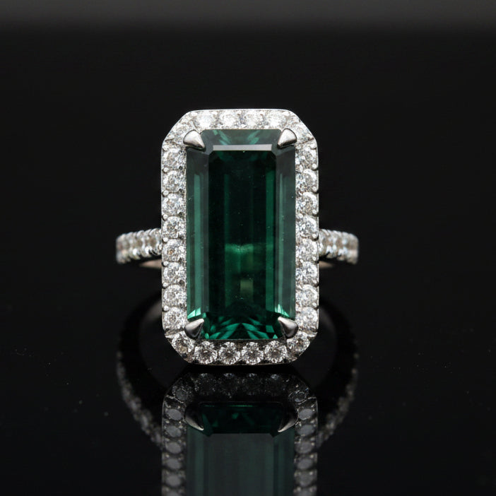Vintage Fine Indicolite Tourmaline & Diamond White Gold Ring