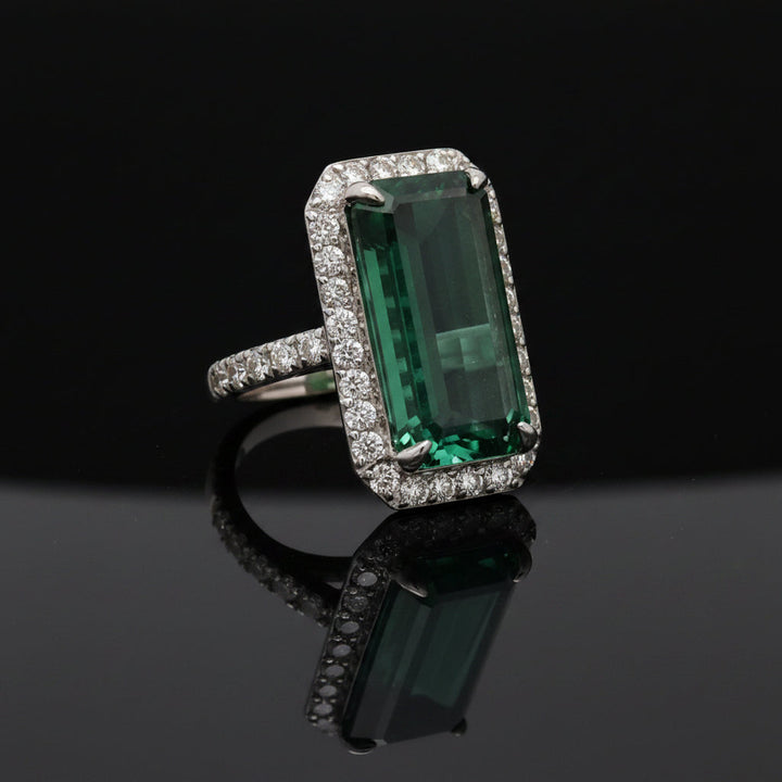 Vintage Fine Indicolite Tourmaline & Diamond White Gold Ring