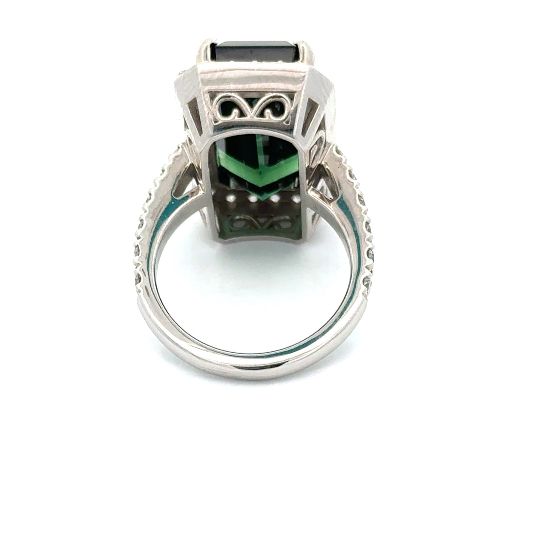 Vintage Fine Indicolite Tourmaline & Diamond White Gold Ring
