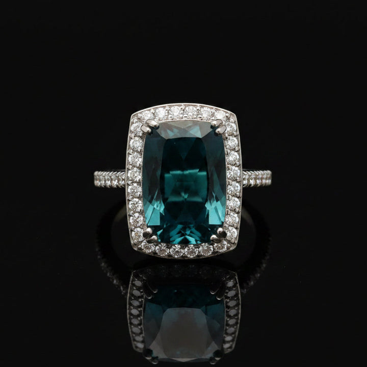 Vintage Fine Indicolite Tourmaline & Diamond White Gold Ring