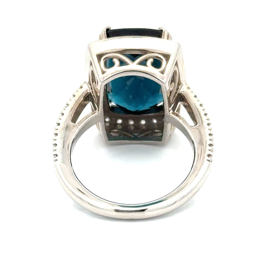 Vintage Fine Indicolite Tourmaline & Diamond White Gold Ring