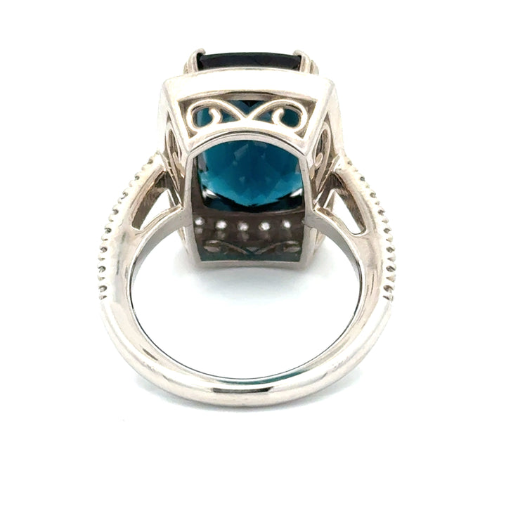 Vintage Fine Indicolite Tourmaline & Diamond White Gold Ring
