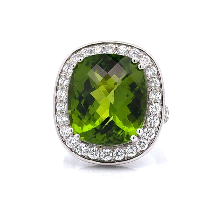 Vintage Peridot & Diamond 14K White Gold Ring