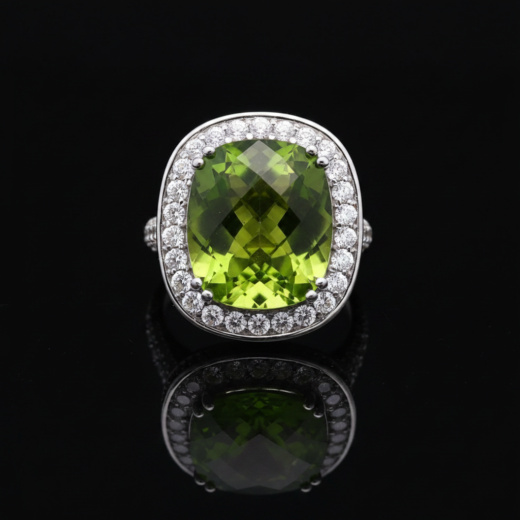 Vintage Peridot & Diamond 14K White Gold Ring