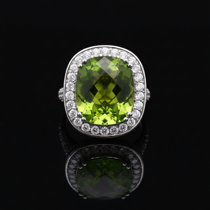 Vintage Peridot & Diamond 14K White Gold Ring