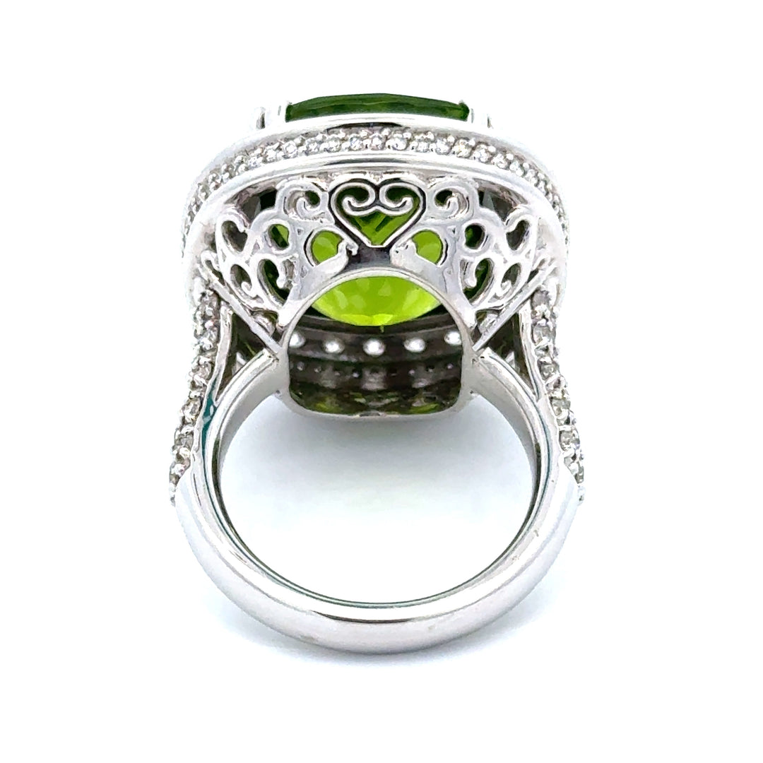 Vintage Peridot & Diamond 14K White Gold Ring