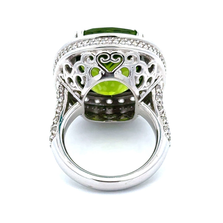 Vintage Peridot & Diamond 14K White Gold Ring