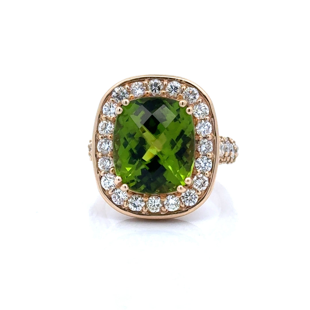 Vintage Peridot & Diamond 14K Yellow Gold Ring