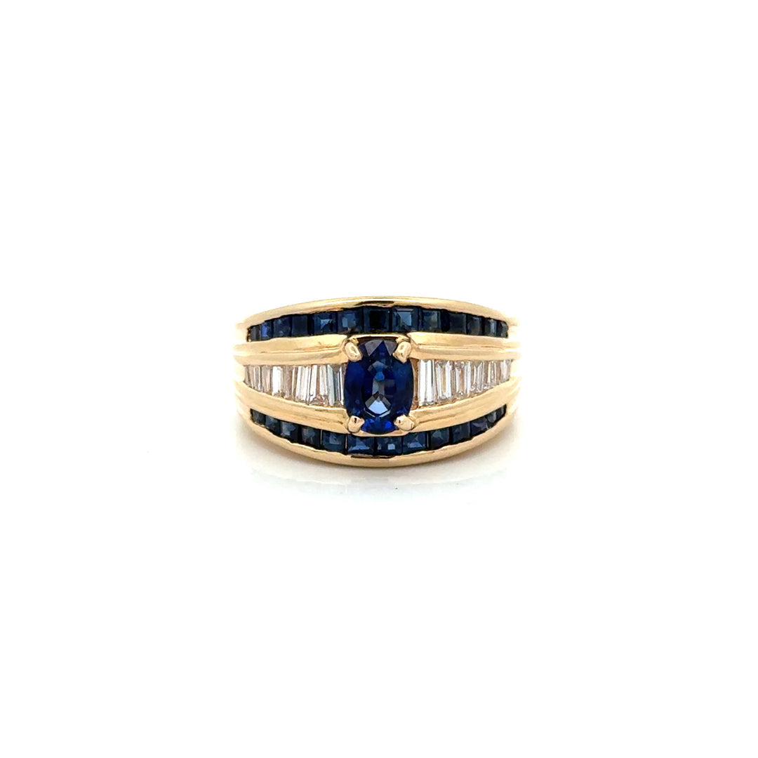 Vintage Fine Sapphire & Diamond 14K Yellow Gold Ring