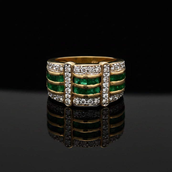 Vintage Diamond & Emerald 14K White & Yellow Ring