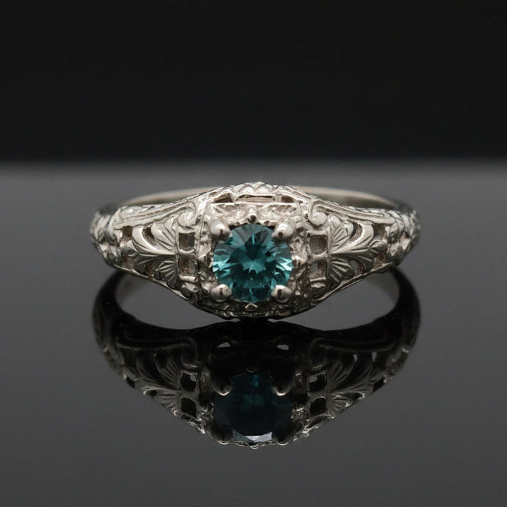 Vintage Irr. Blue Diamond 14K White Gold Ring