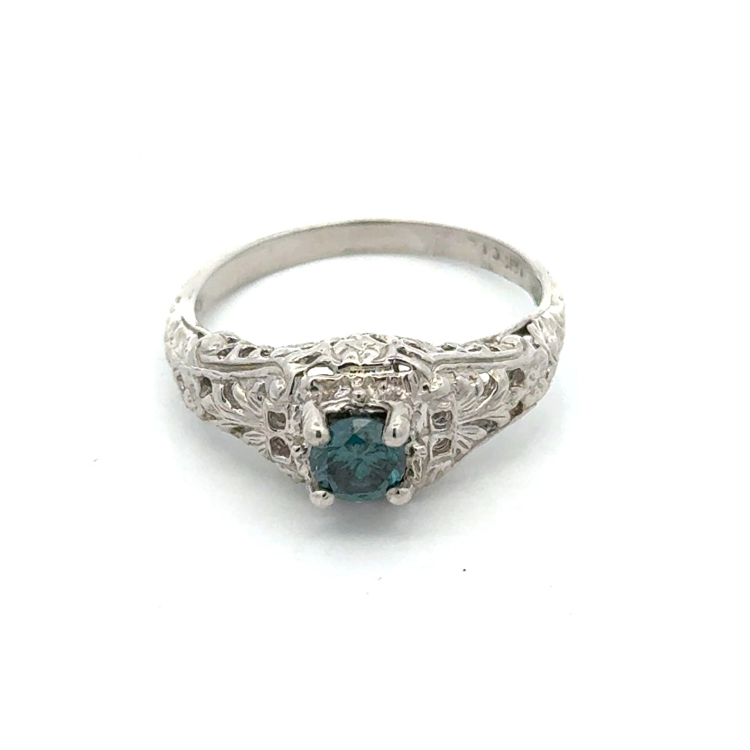 Vintage Irr. Blue Diamond 14K White Gold Ring