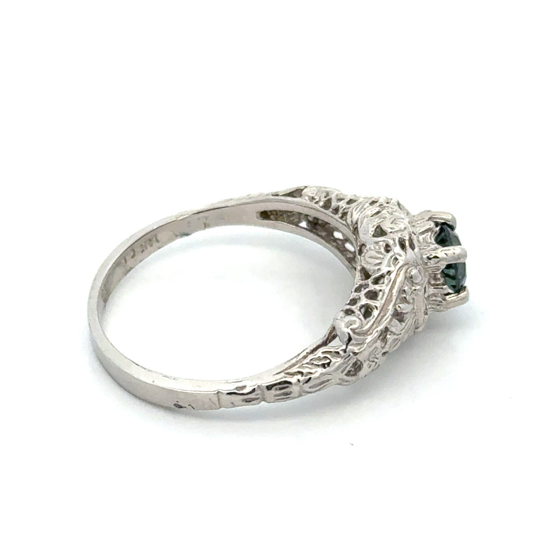 Vintage Irr. Blue Diamond 14K White Gold Ring