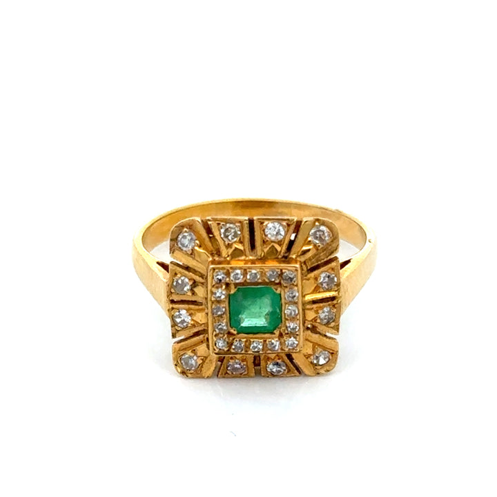 Vintage Emerald & Diamond 14K Yellow Gold Ring