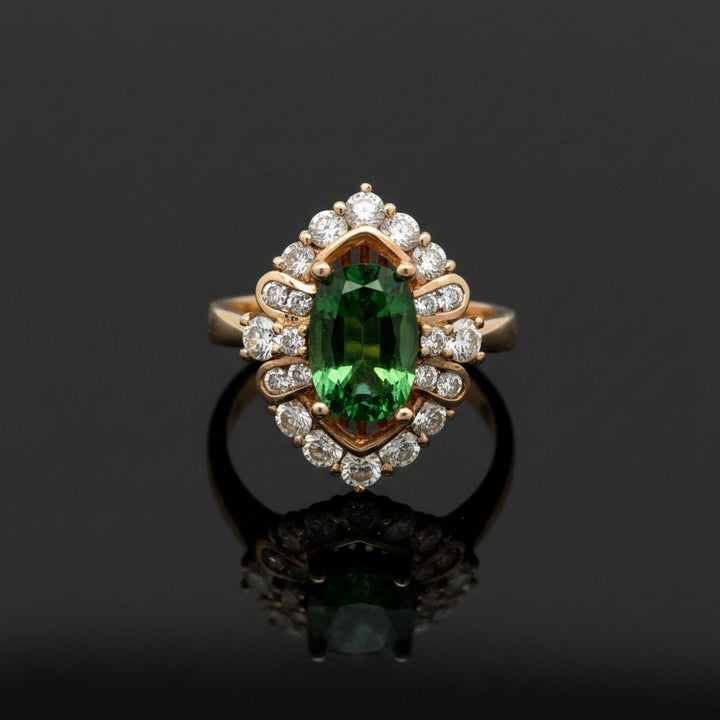 Vintage Fine Tsavorite & Diamond Yellow Gold Ring