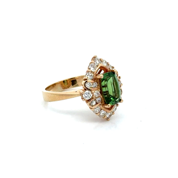 Vintage Fine Tsavorite & Diamond Yellow Gold Ring