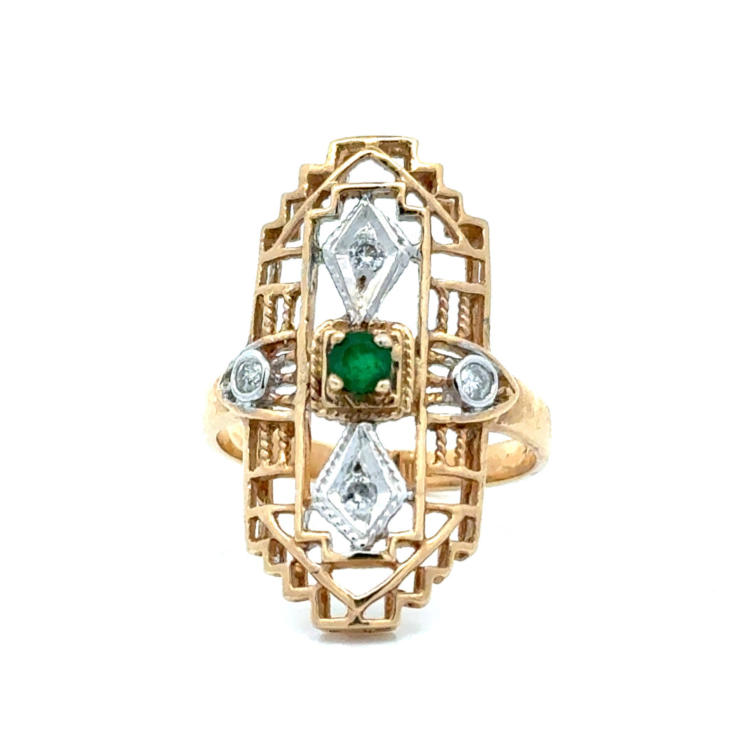 Vintage Diamond & Emerald 14K White & Yellow Ring