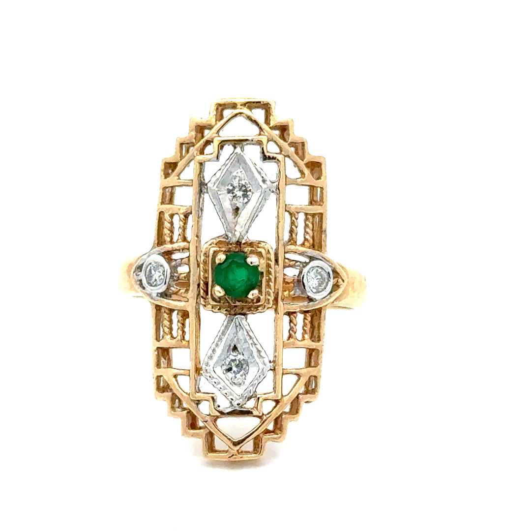 Vintage Diamond & Emerald 14K White & Yellow Ring