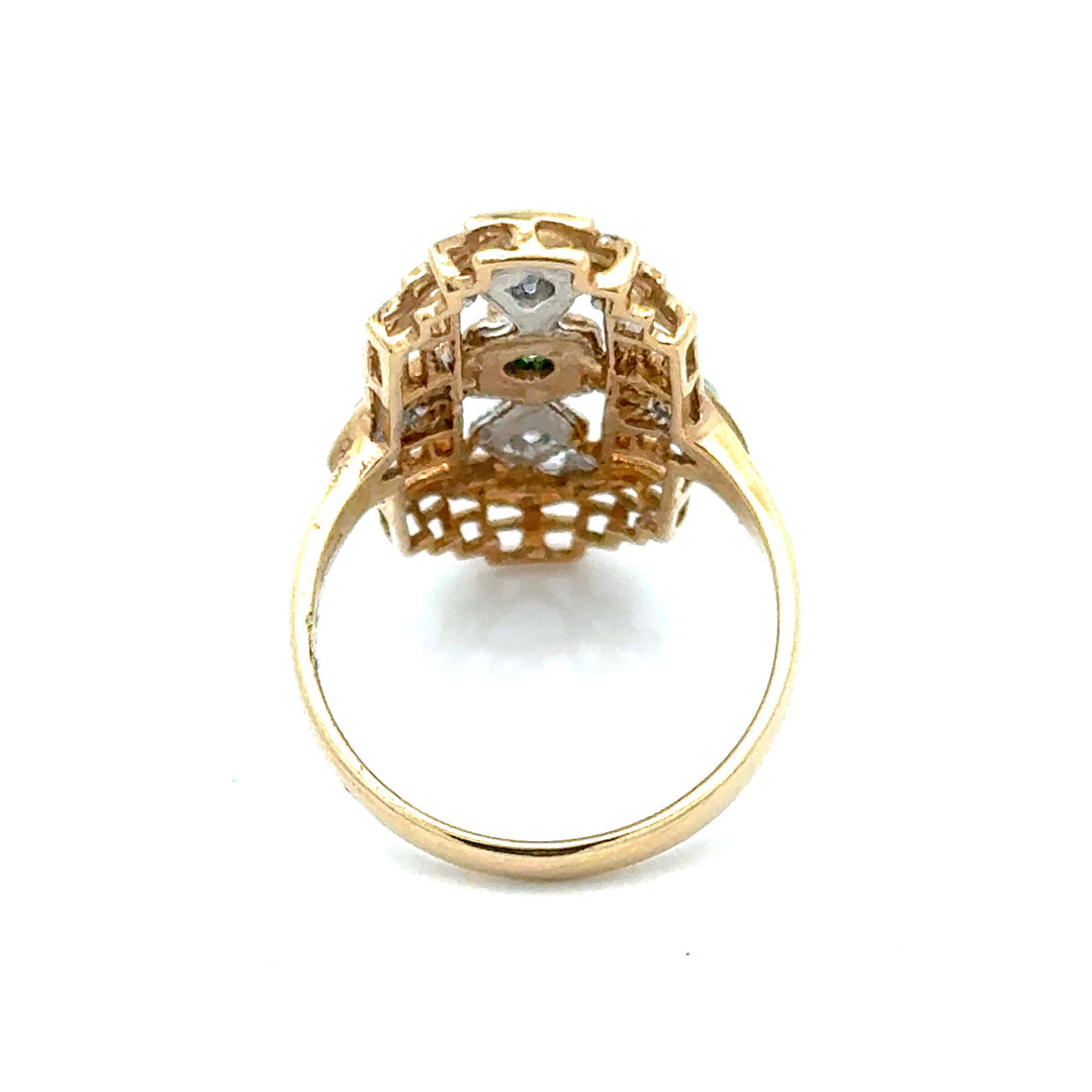 Vintage Diamond & Emerald 14K White & Yellow Ring