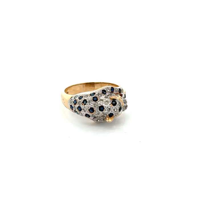 Vintage Sapphire & Diamond Panther 14K White & Yellow Gold Ring